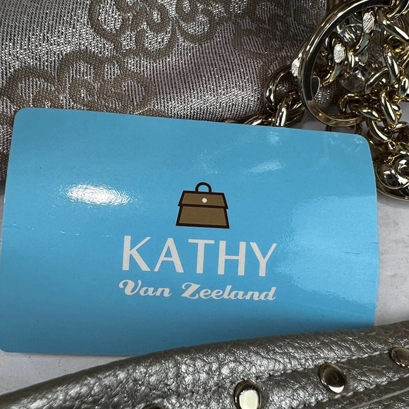 Kathy Van Zeeland Bag Gold Shoulder Bag Handbag Metallic Charms Studded Classic - Picture 7 of 12